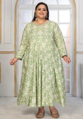Green Abstract Print Rayon Kurta