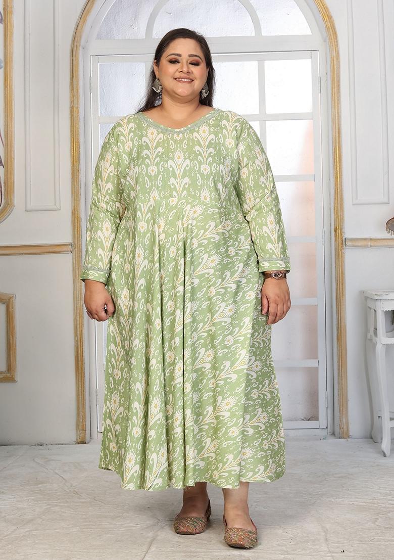 Green Abstract Print Rayon Kurta - Indya