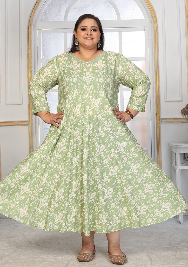 Green Abstract Print Rayon Kurta - Indya