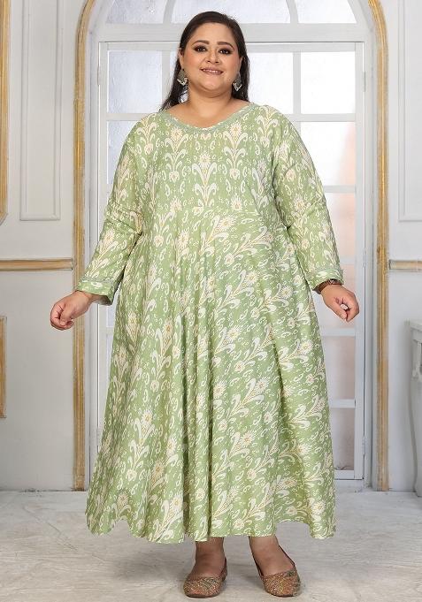 Green Abstract Print Rayon Kurta
