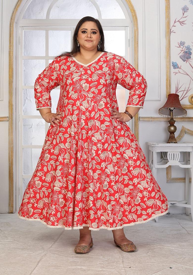 Red Abstract Print Rayon Kurta - Indya