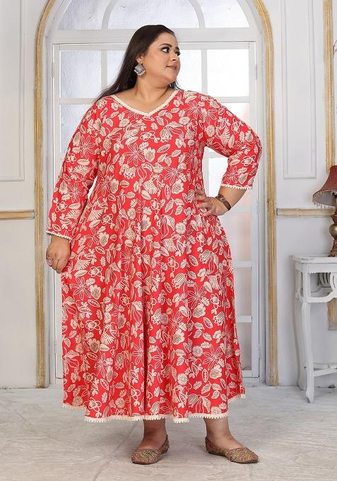 Red Abstract Print Rayon Kurta