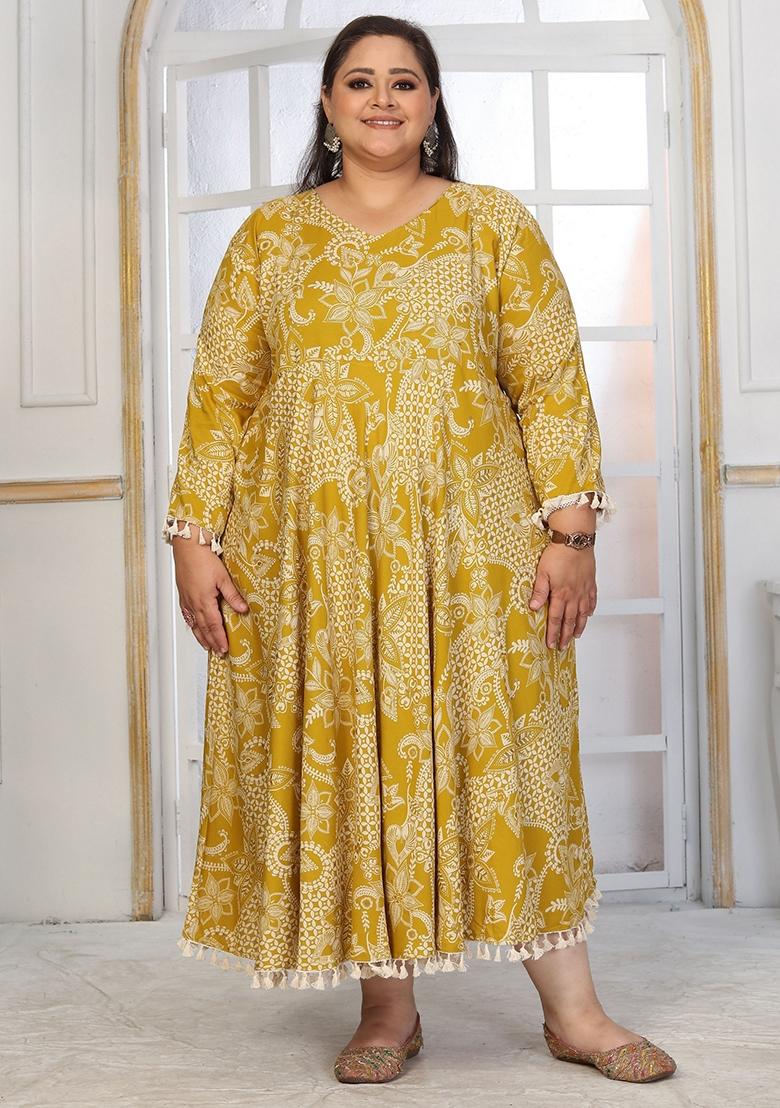 Mustard Abstract Print Rayon Kurta - Indya