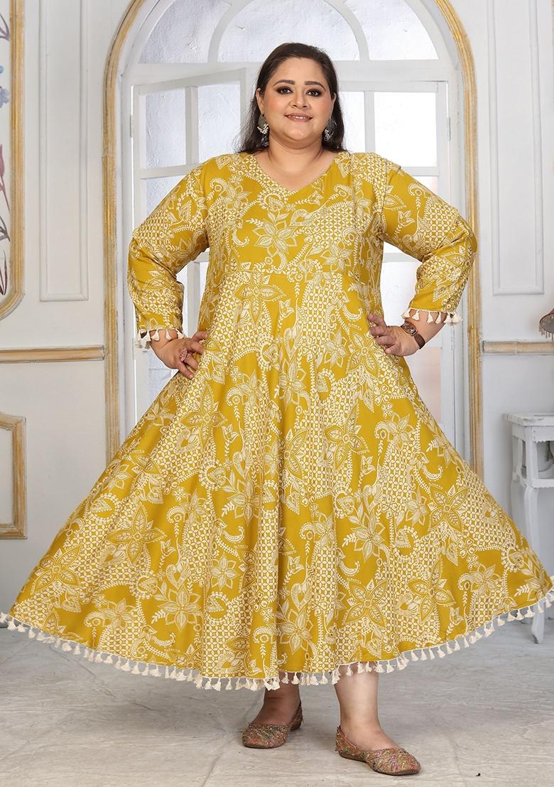 Mustard Abstract Print Rayon Kurta - Indya