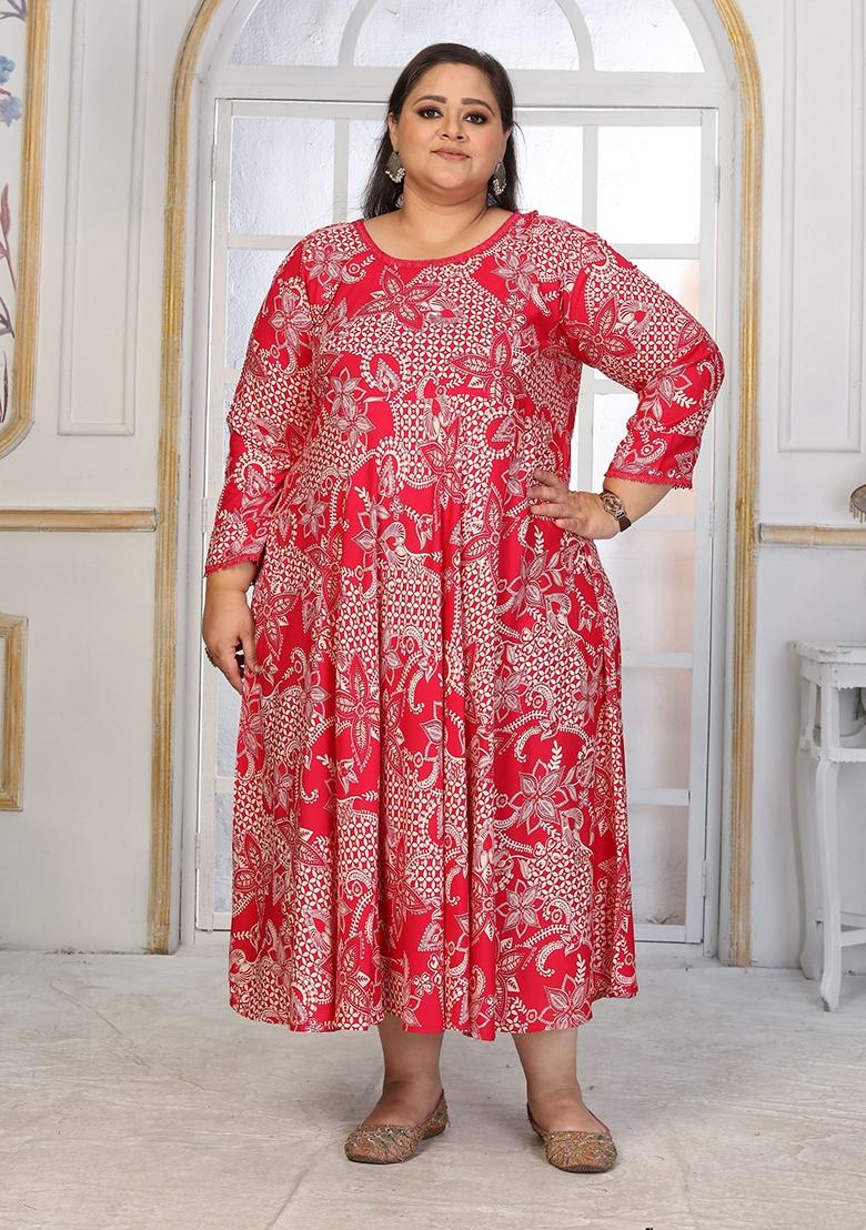 Pink Abstract Print Rayon Kurta - Indya