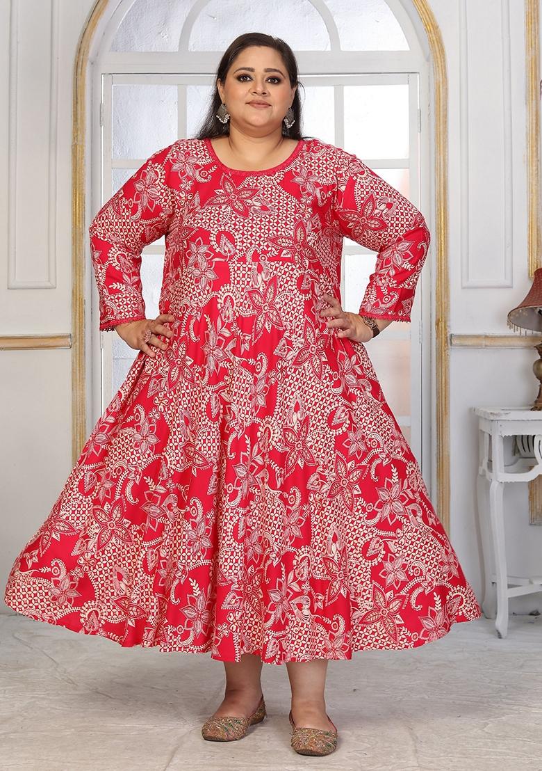 Pink Abstract Print Rayon Kurta - Indya