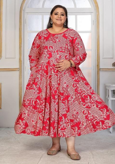 Pink Abstract Print Rayon Kurta