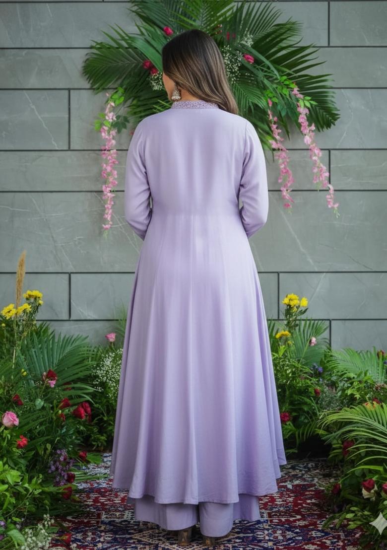 Lavender Embroidery Cotton Kurta Set - Indya