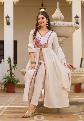 Off White Embroidery Silk Kurta Set