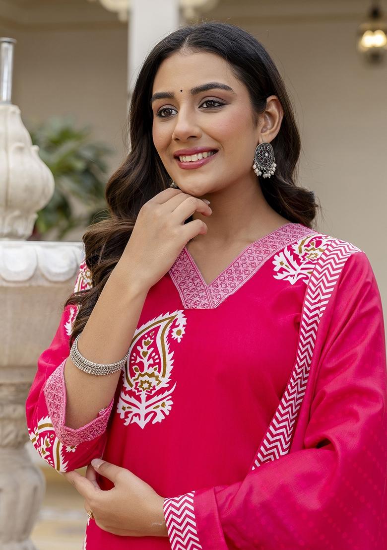 Pink Abstract Print Rayon Kurta Set - Indya
