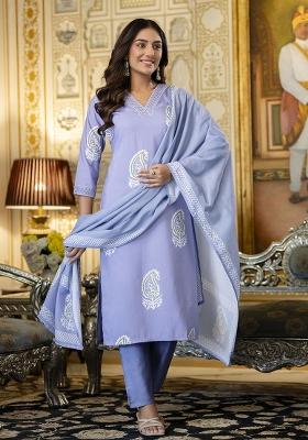 Blue Abstract Print Rayon Kurta Set