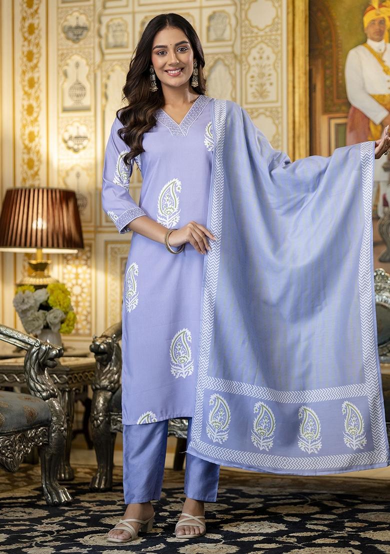 Blue Abstract Print Rayon Kurta Set - Indya