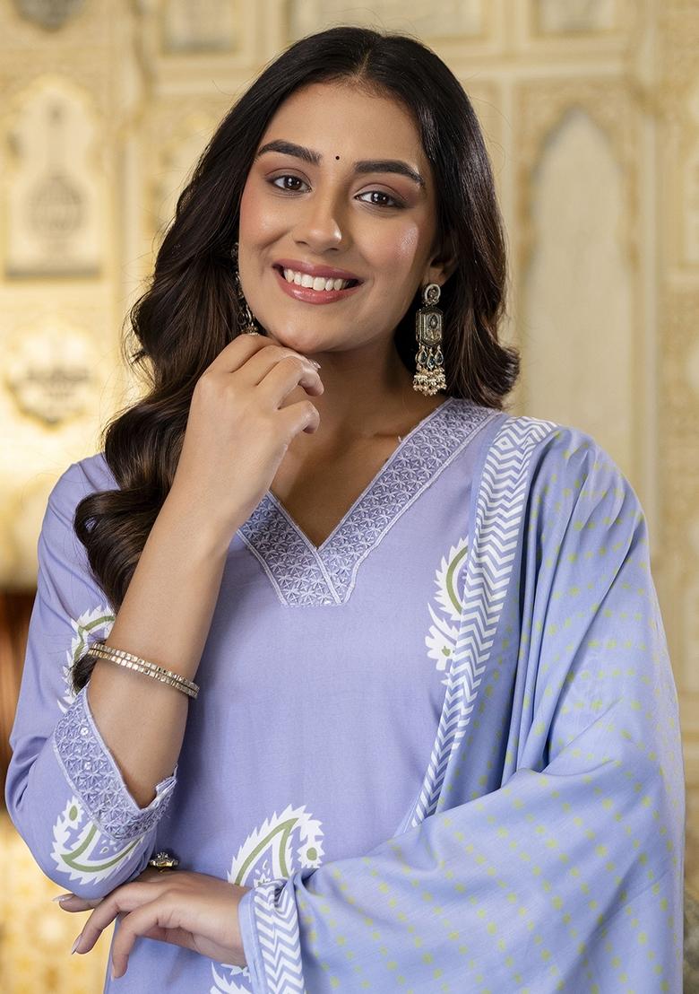 Blue Abstract Print Rayon Kurta Set - Indya