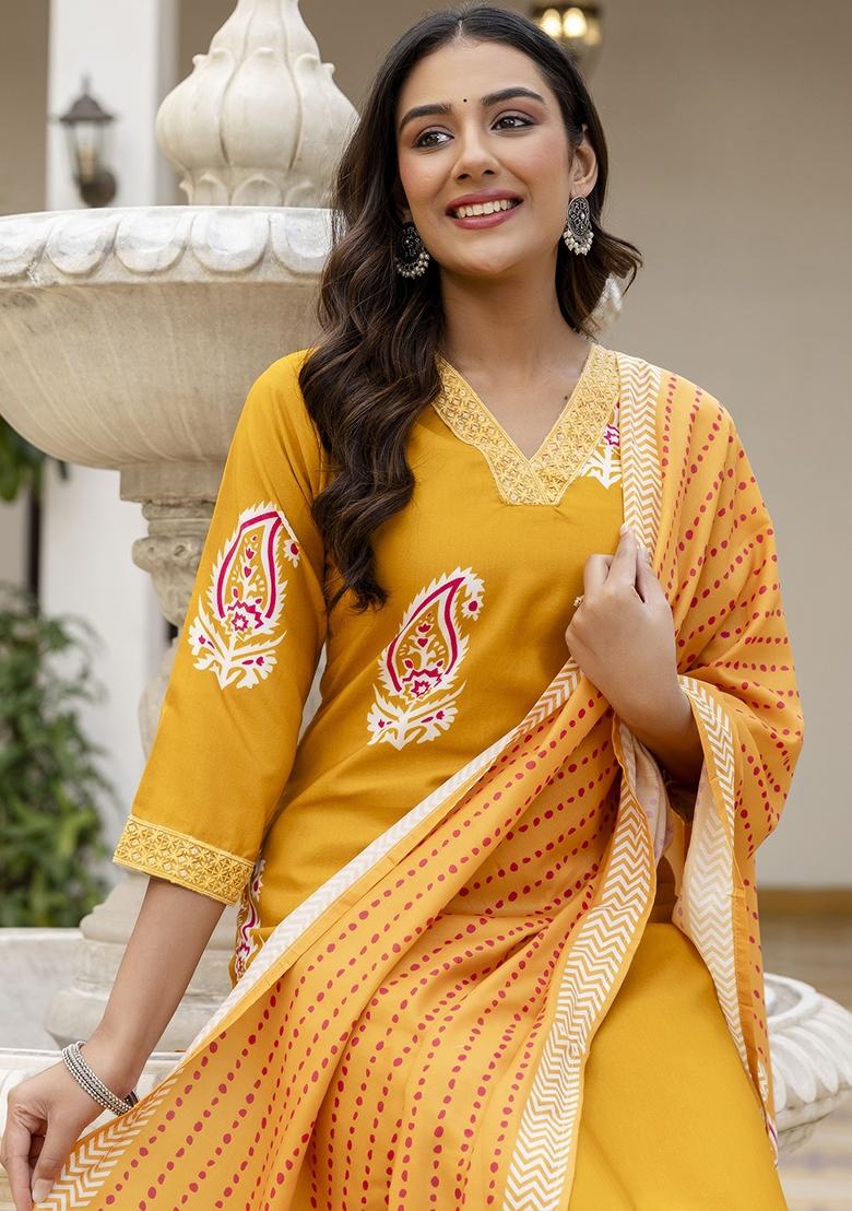 Yellow Abstract Print Rayon Kurta Set - Indya