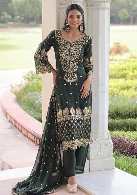 Green Zari Work Georgette Kurta Set