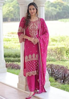 Pink Zari Work Georgette Kurta Set