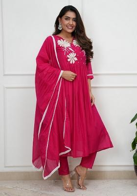 Pink Embroidery Silk Kurta Set