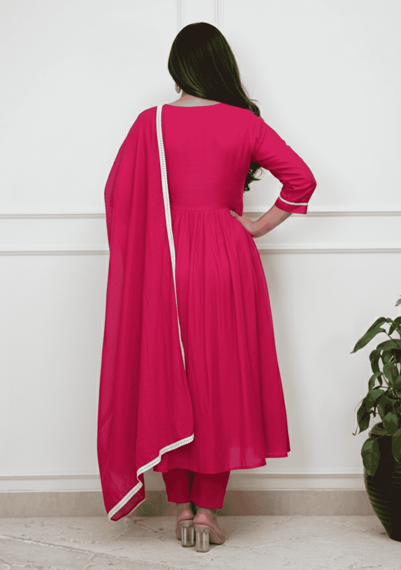 Pink Embroidered Silk Anarkali Set - Indya
