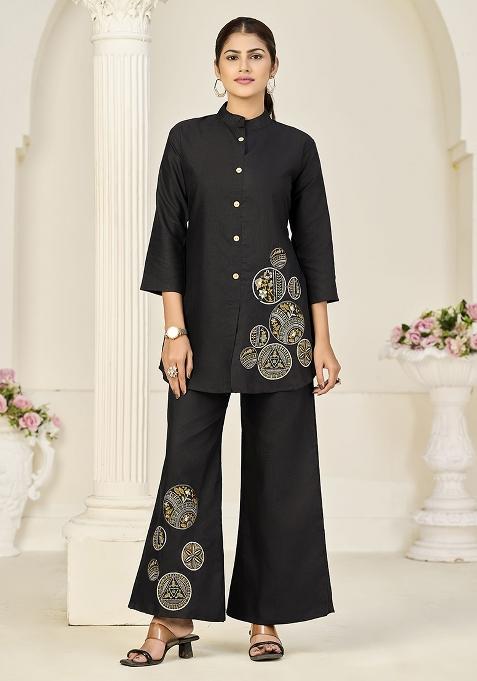 Black Embroidery Silk Kurta With Dupatta