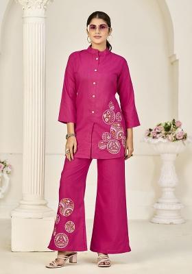 Pink Embroidery Silk Kurta With Dupatta