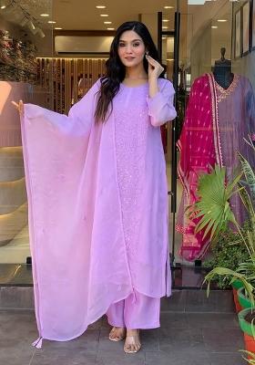 Lavender Embroidery Georgette Kurta Set