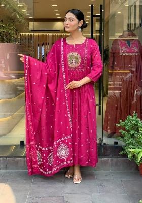 Pink Embroidery Rayon Kurta Set