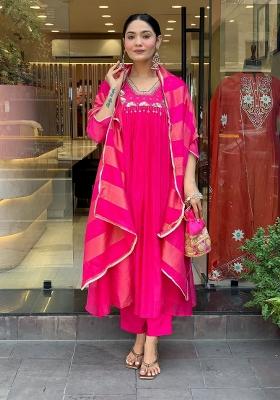 Pink Embroidery Silk Kurta Set