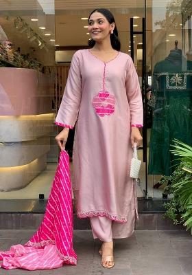 Pink Embroidery Silk Kurta Set