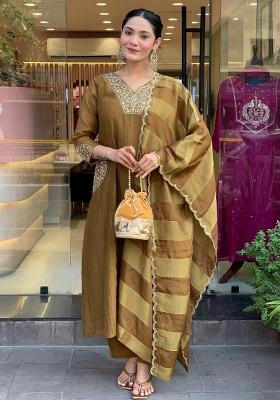 Green Embroidery Silk Kurta Set