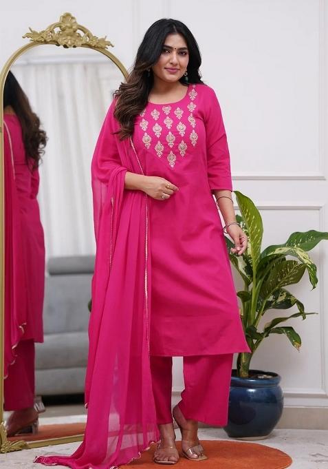 Pink Embroidery Silk Kurta Set