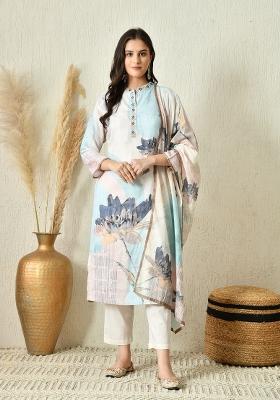 Off White Embroidery Cotton Kurta Set