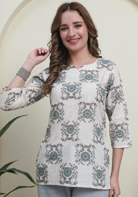 Green Abstract Print Cotton Kurta