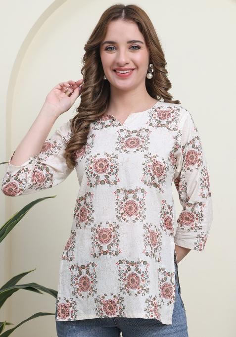 Red Abstract Print Cotton Kurta