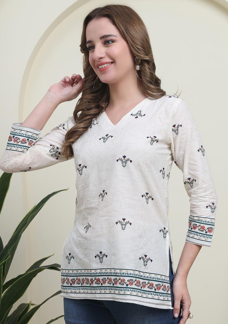 Green Abstract Print Cotton Kurta - Indya