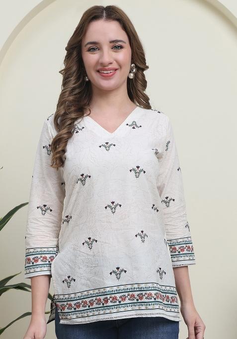 Green Abstract Print Cotton Kurta