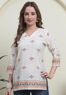 Red Abstract Print Cotton Kurta