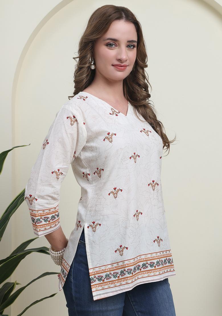 Red Abstract Print Cotton Kurta - Indya