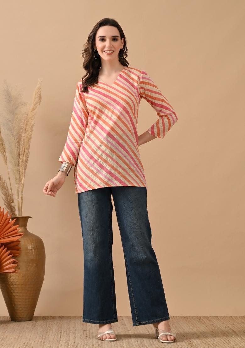 Orange Abstract Print Cotton Kurta - Indya