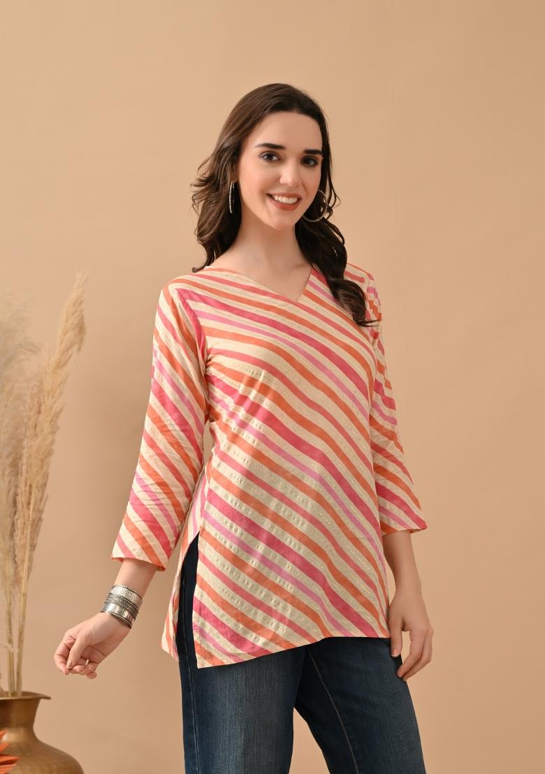 Orange Abstract Print Cotton Kurta - Indya