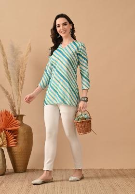 Teal Abstract Print Cotton Kurta