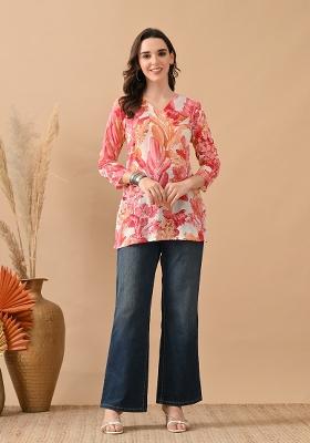 Pink Abstract Print Cotton Kurta