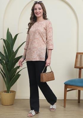 Peach Abstract Print Cotton Kurta