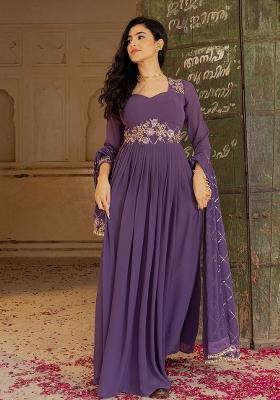 Purple Embroidery Georgette Gown With Dupatta