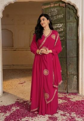 Pink Embroidery Georgette Gown With Dupatta