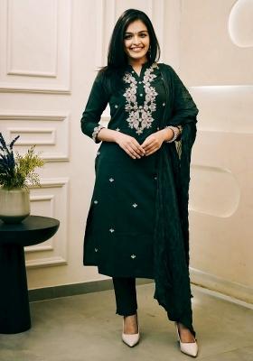 Green Embroidery Cotton Kurta Set