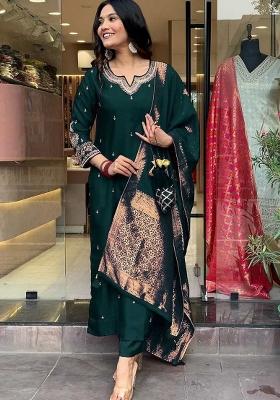 Green Embroidery Cotton Kurta Set