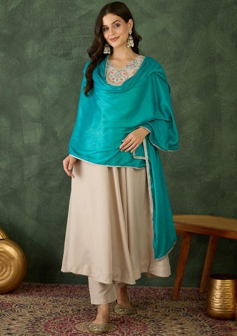 Brown Embroidery Rayon Kurta Set - Indya