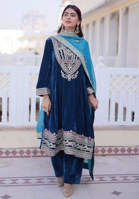 Green Sequence Velvet Kurta Set