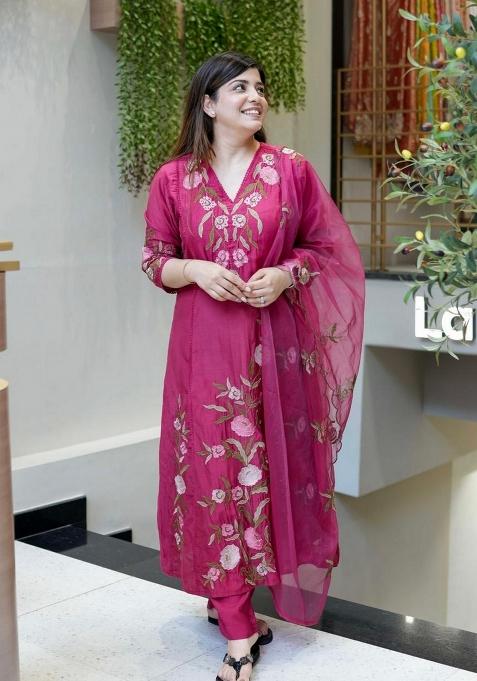 Pink Sequence Chanderi Kurta Set