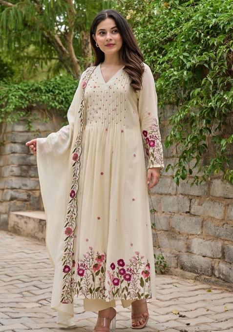 Cream Sequence Chanderi Kurta Set
